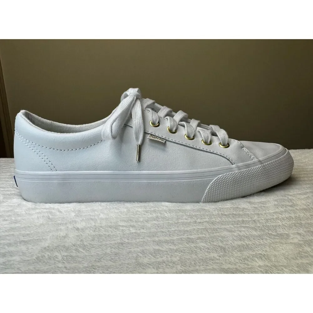 KEDS Jump Kick Leather Lace Up Sneakers, White, Sz 10
